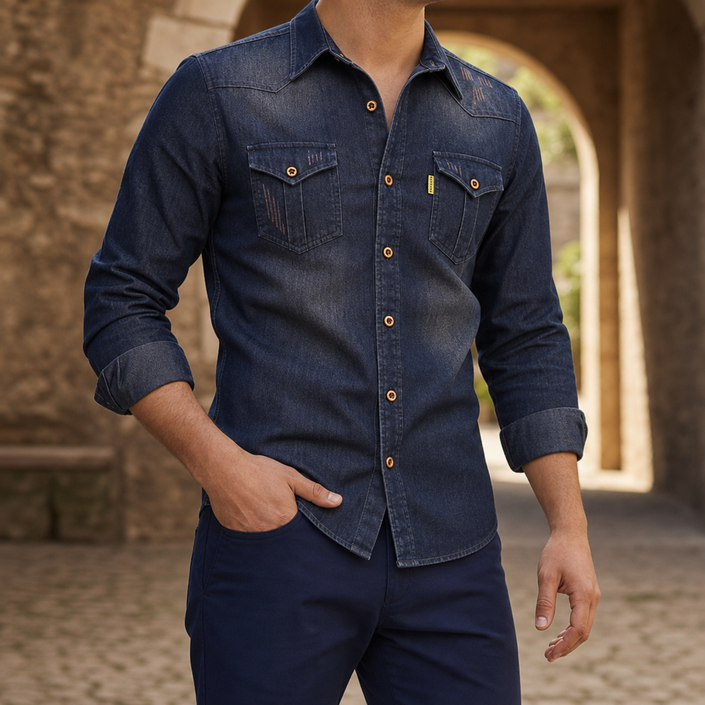 Merida Western Denim Shirt in Navy