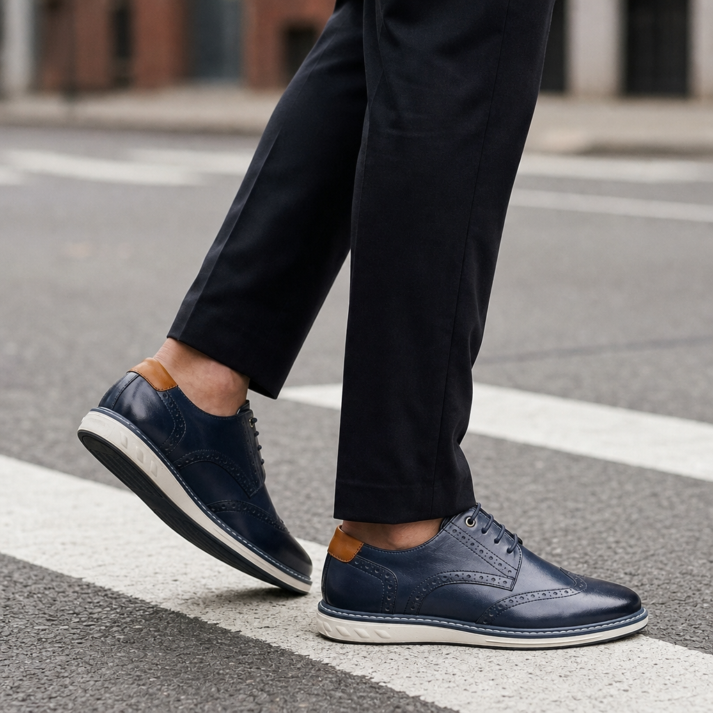 Urbino Leather Wingtip Brogues in Navy