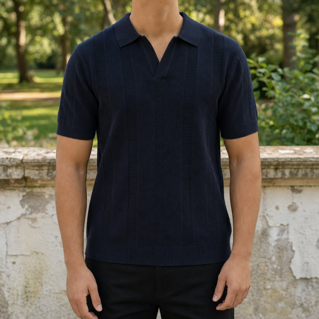 Zadar Textured Panel Polo in Navy