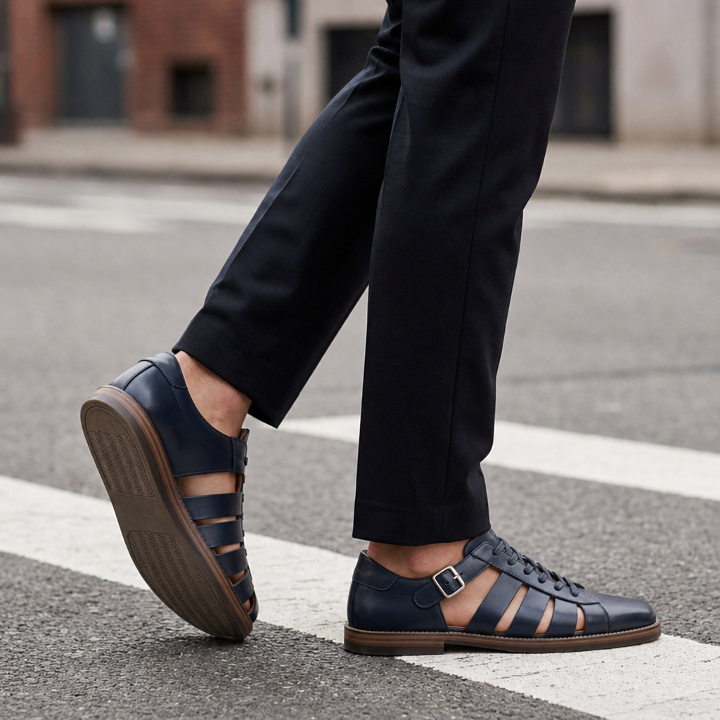 Vence Woven Leather Fisherman Sandals in Navy