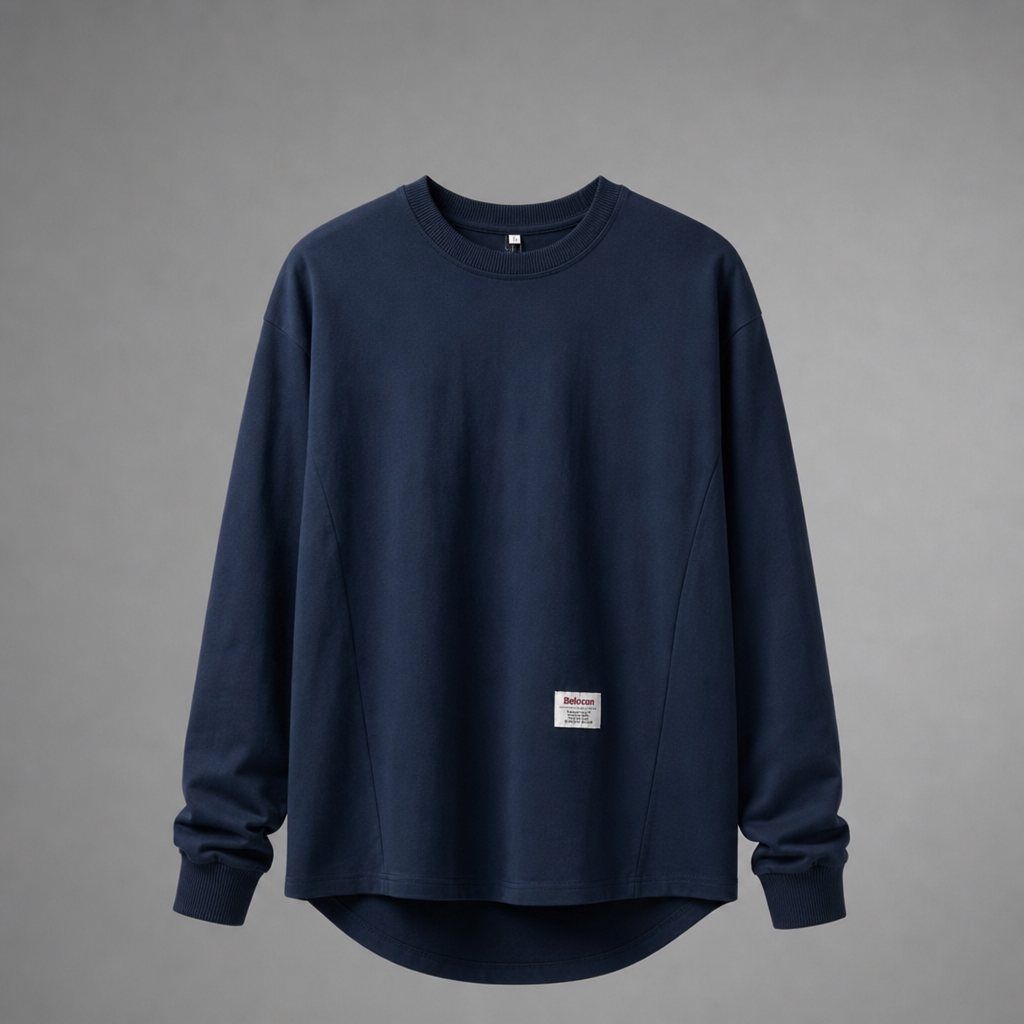 Bonifacio Drop Hem Crewneck Pullover in Navy