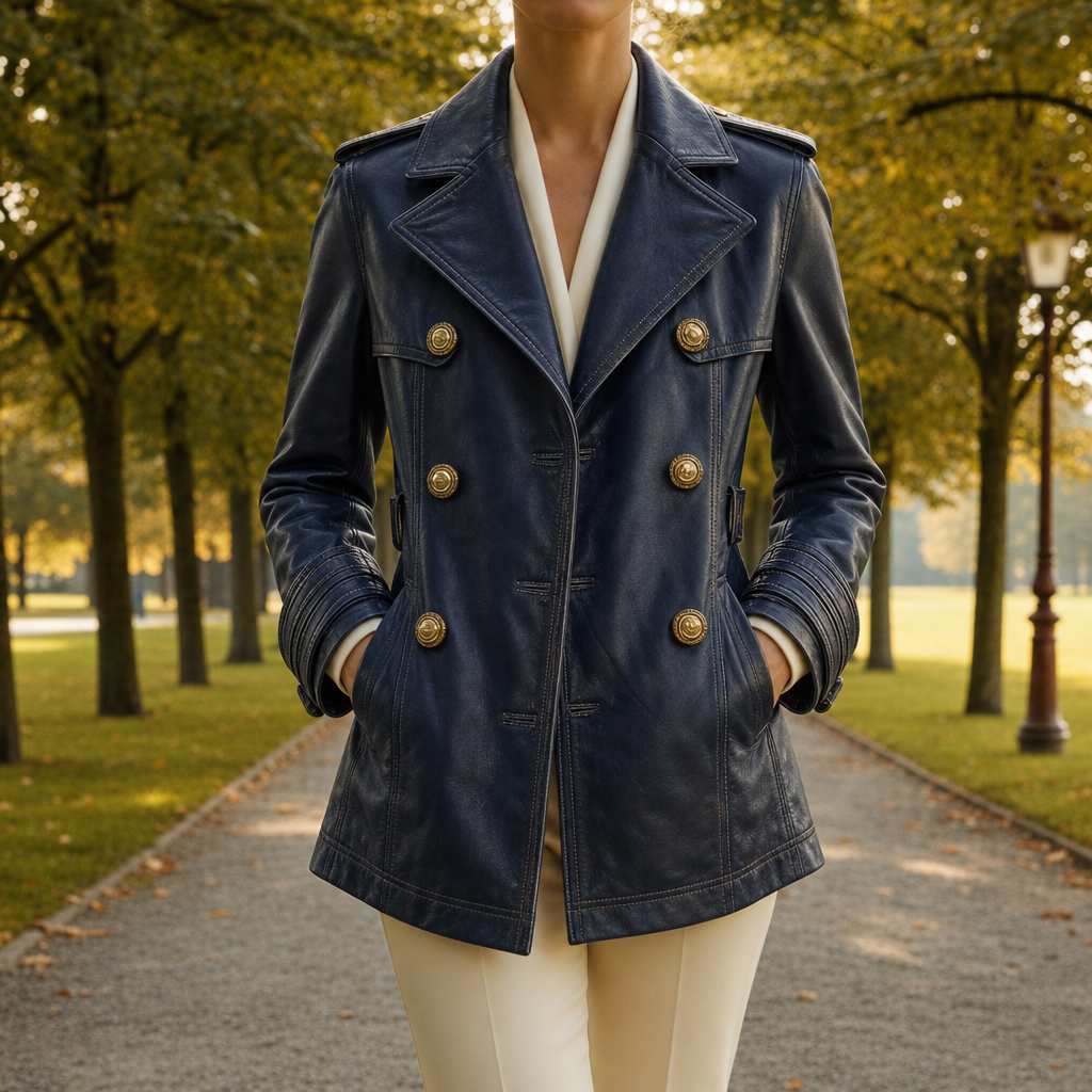 Lacoste Double-Breasted Military Jacket in Nevy Blue