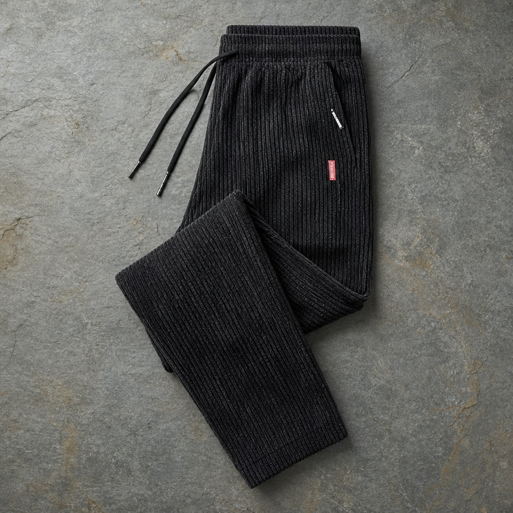 Olviera Relaxed Corduroy Joggers in Obsidian Black