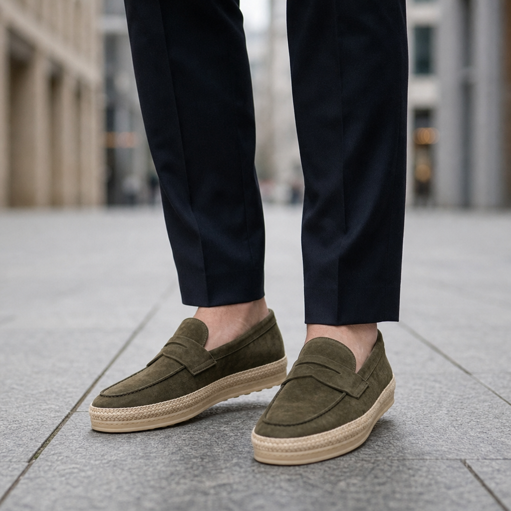Tarifa Suede Espadrille Loafers in Olive
