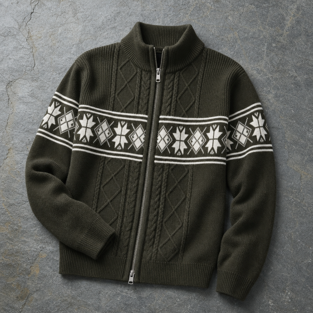 Vieste Nordic Cable Knit Cardigan in Olive