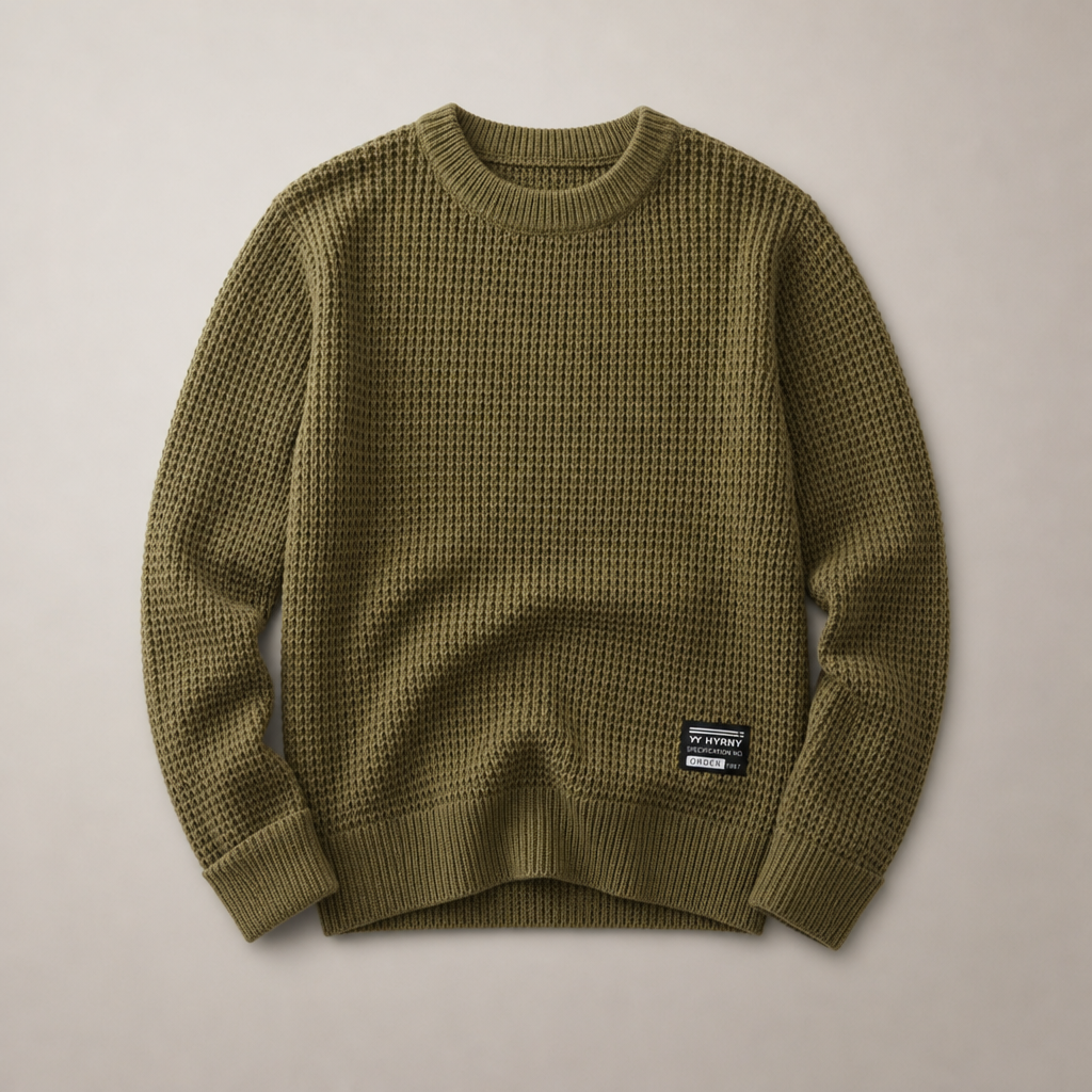 Corfu Waffle Knit Crewneck in Olive