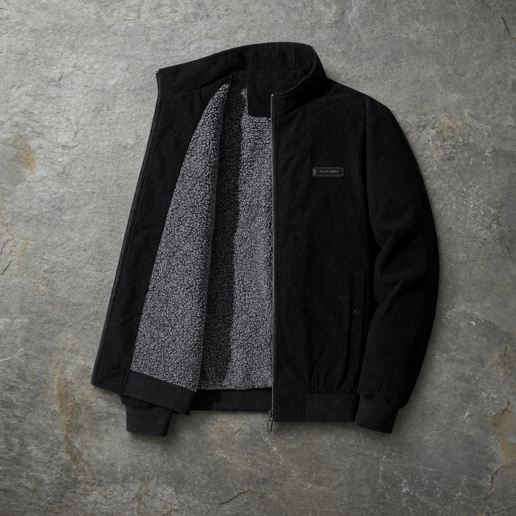 Rhodes Sherpa-Lined Corduroy Jacket in Onyx Black