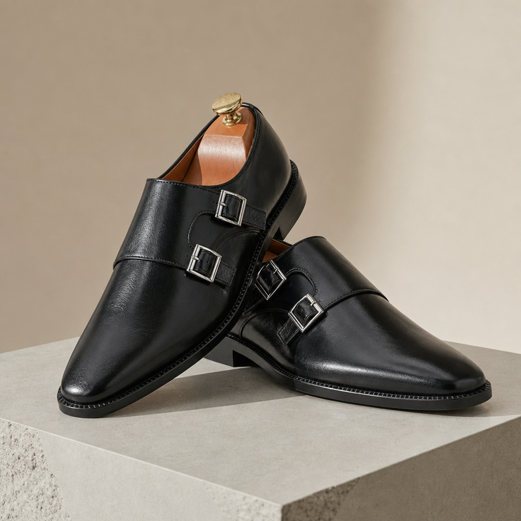 Lecce Double Monk Strap Shoes in Onyx