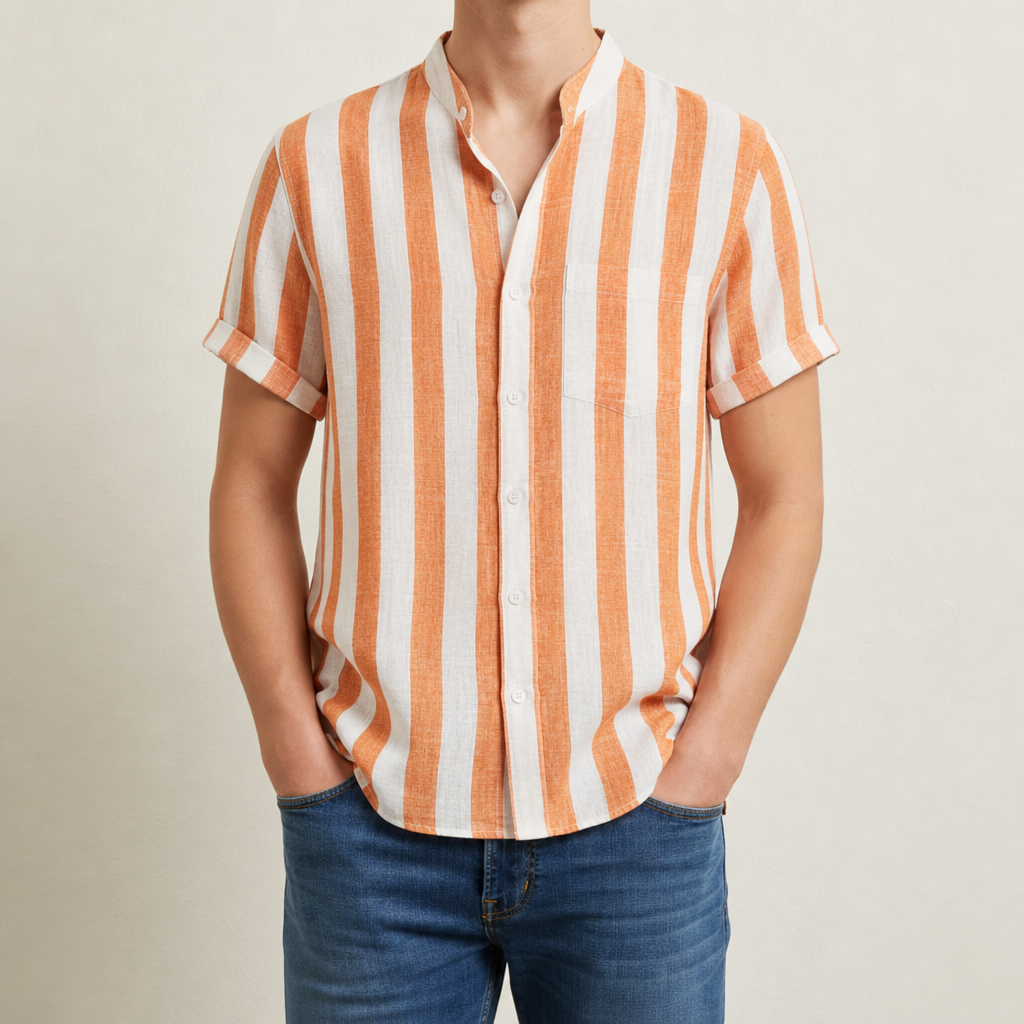 Gabriel Linen Striped Shirt in Orange