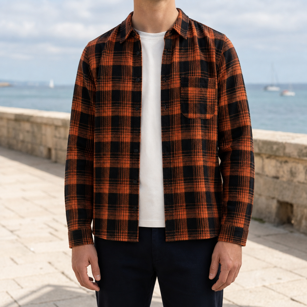Porto Vecchio Plaid Flannel Shirt in Orange