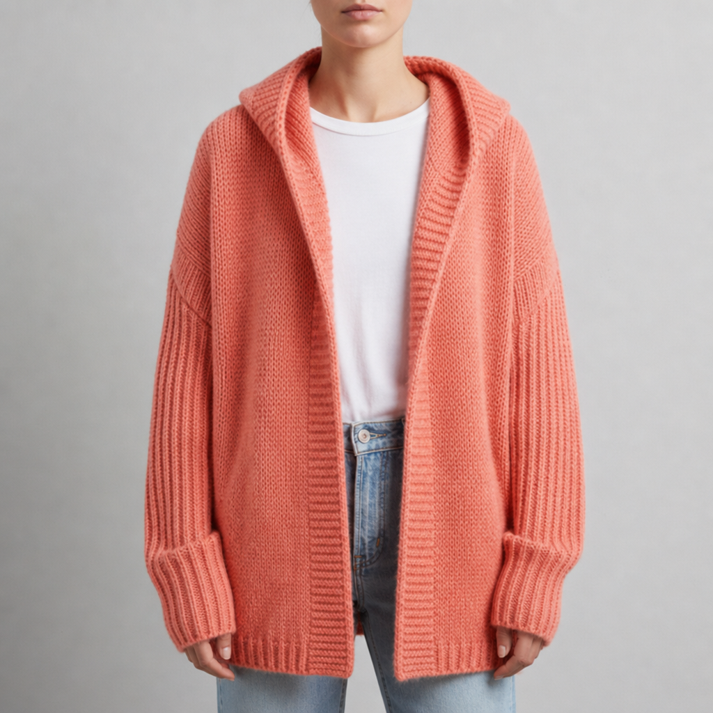 Mallorca Oversized Hooded Cardigan in Orange