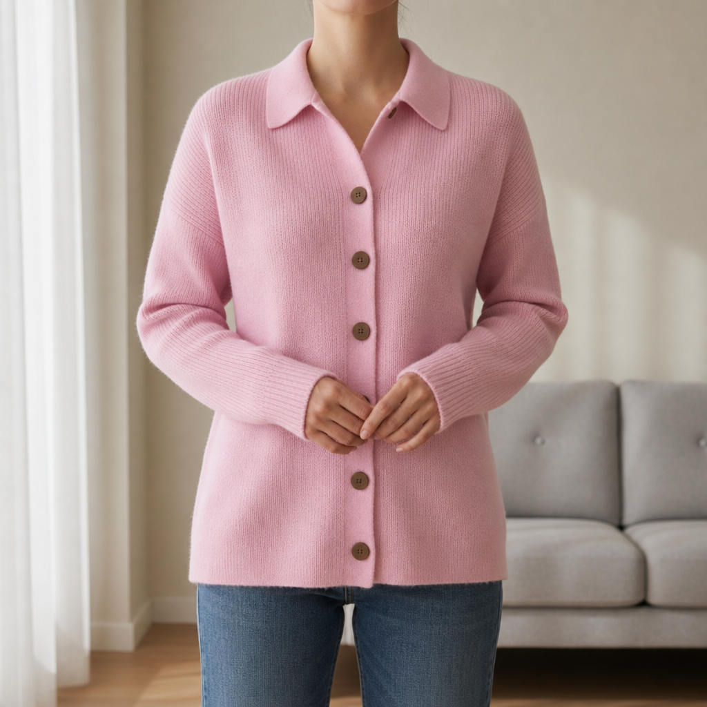 Gaeta Lapel Button-Up Cardigan in Pink