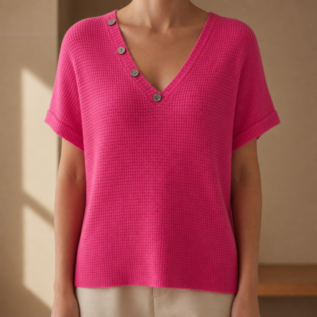 Biot Waffle Knit Button Top in Pink