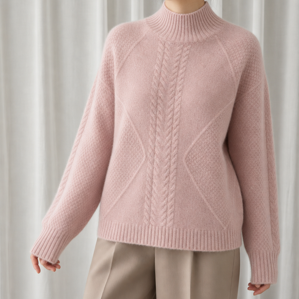 Paphos Cable Knit Cashmere Turtleneck in Pink