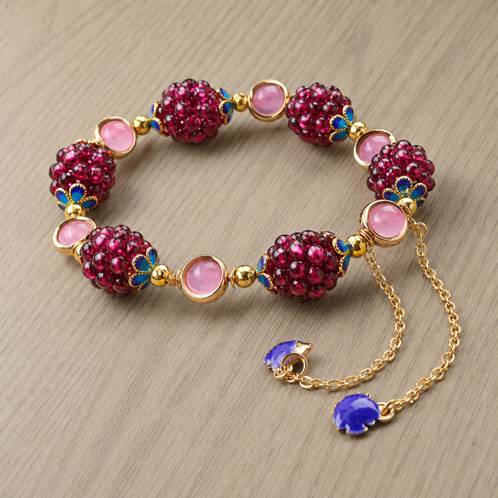 Valencia Garnet Crystal Cluster Bracelet in Pink