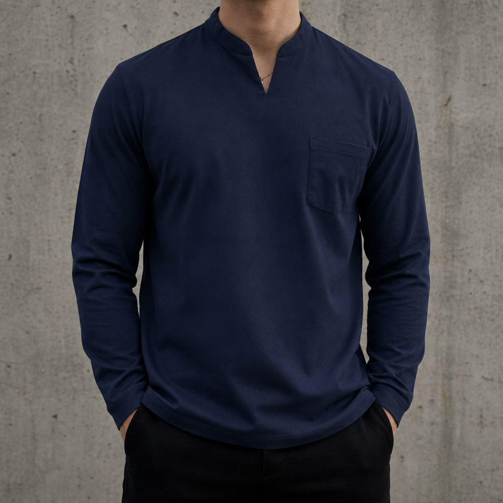Tropea V-Neck Long Sleeve Tee in Pockets-Navy