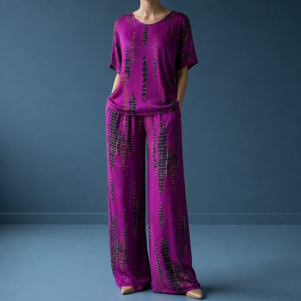 Hondarribia Tie-Dye Satin Co-ord in purple