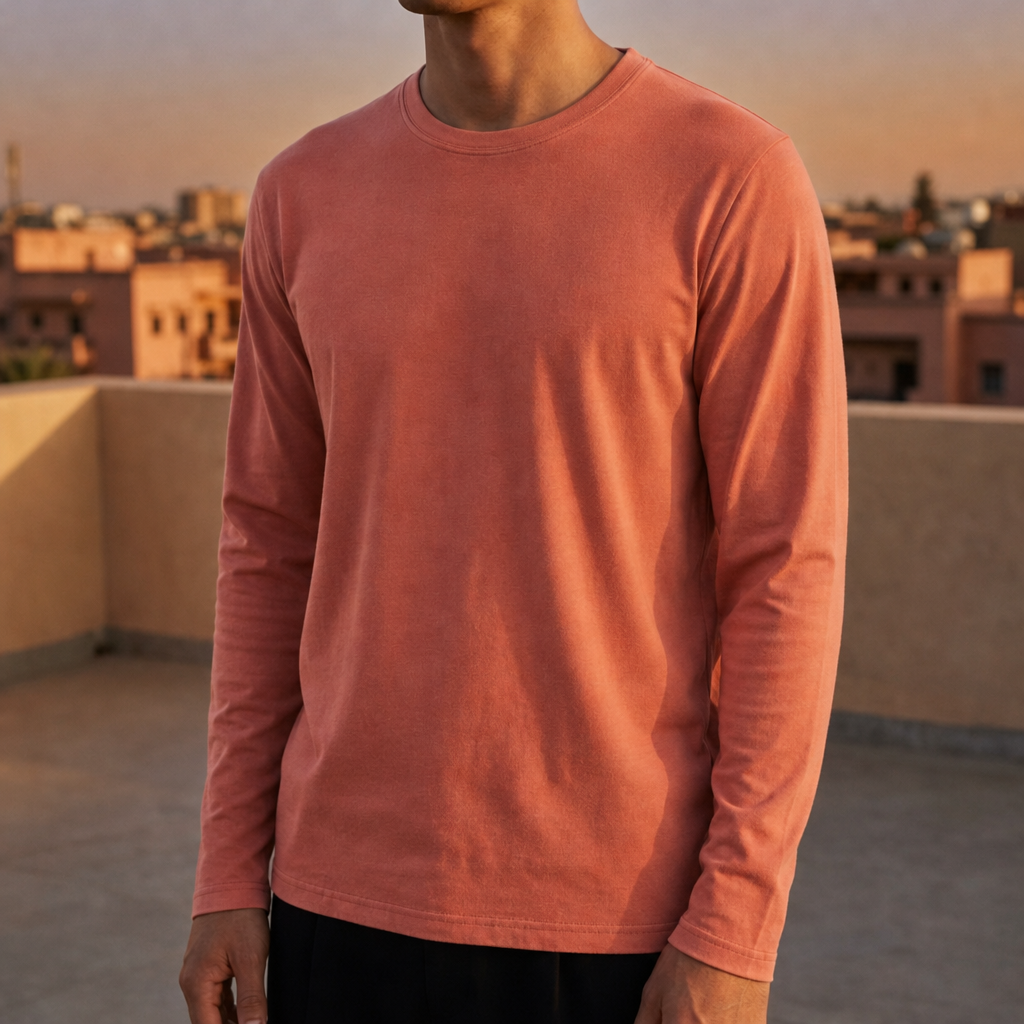 Trento Slim Crewneck Long-Sleeve Tee in Red Sand
