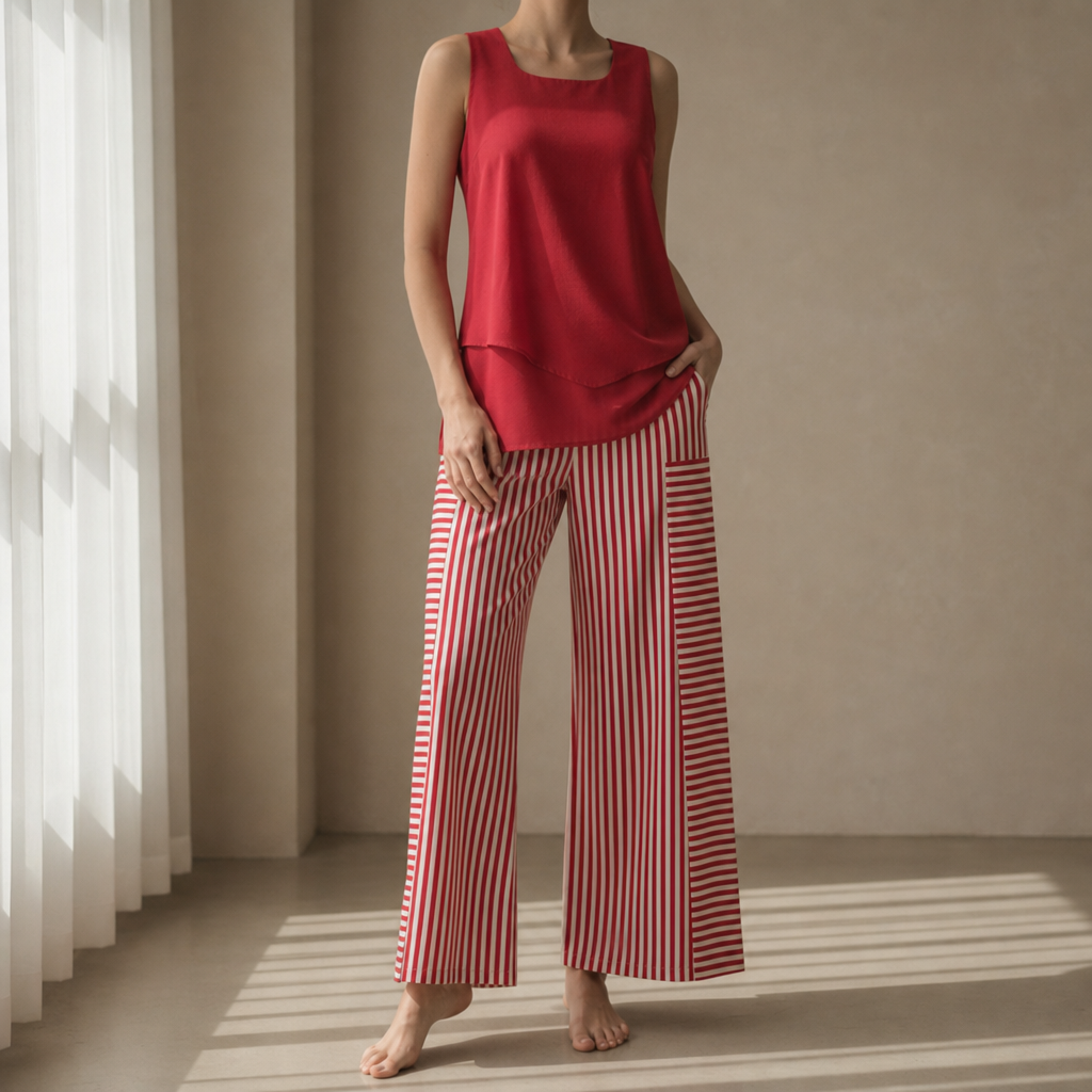 Merida Layered Top Pants Set in Red