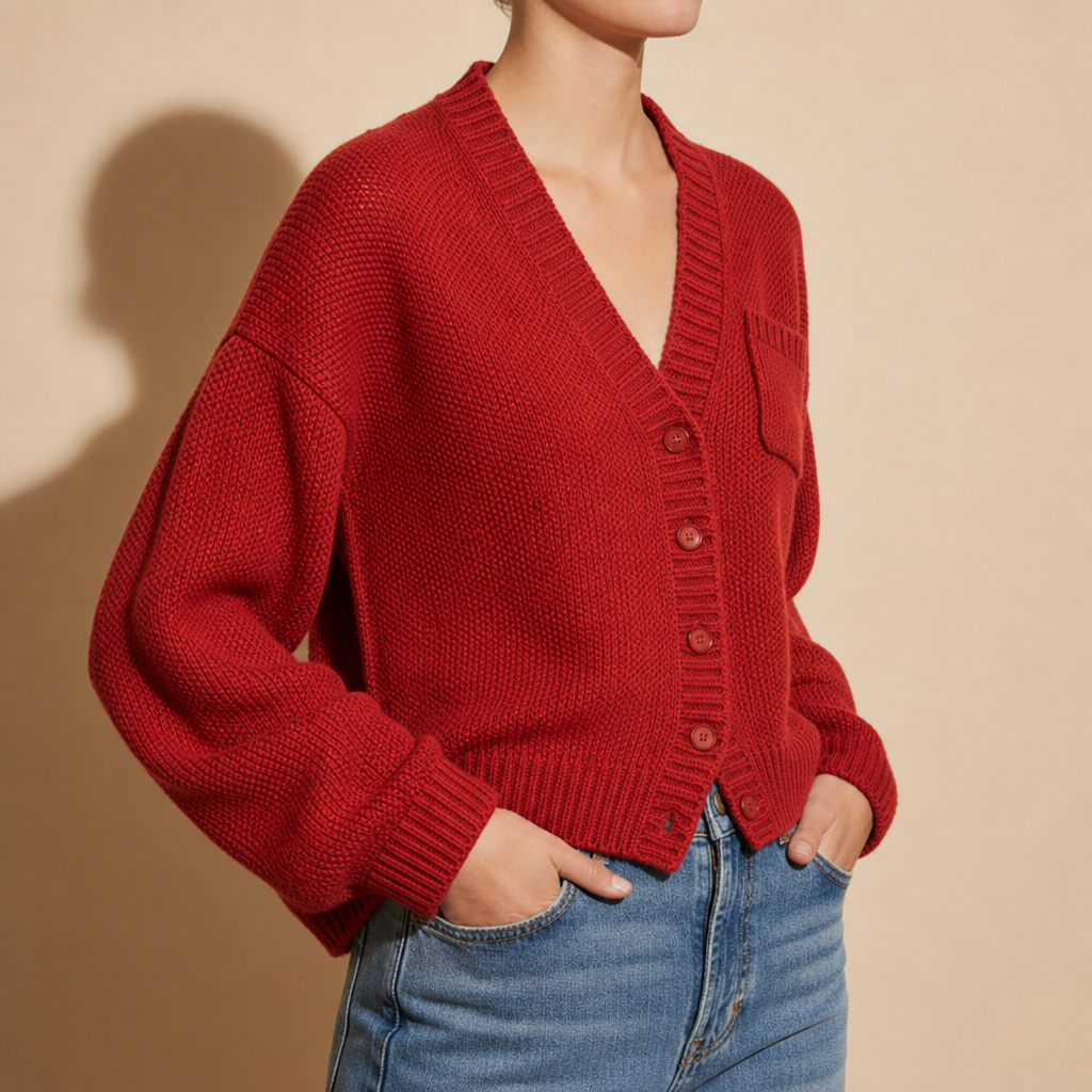 Astypalaia Chunky Knit Cardigan in Red