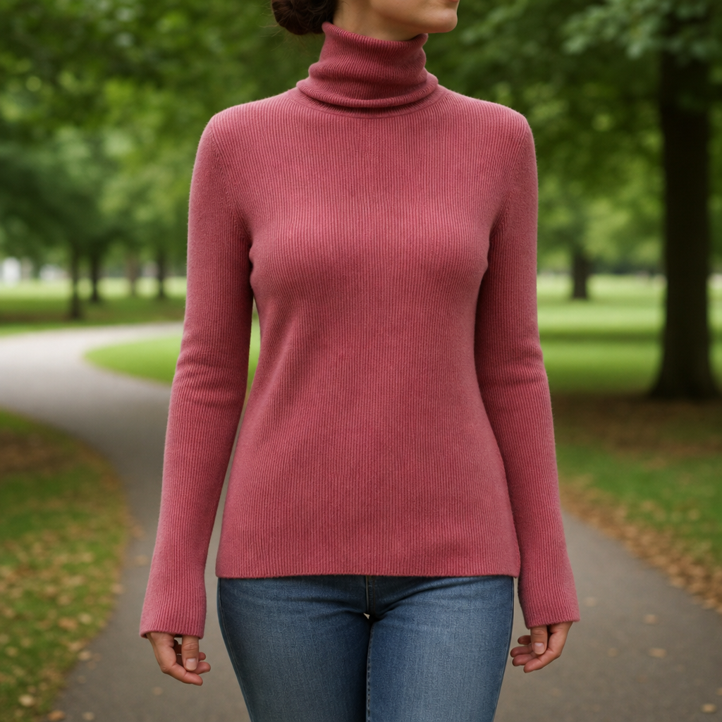Capri Cashmere Turtleneck Sweater in Rosewood Blush