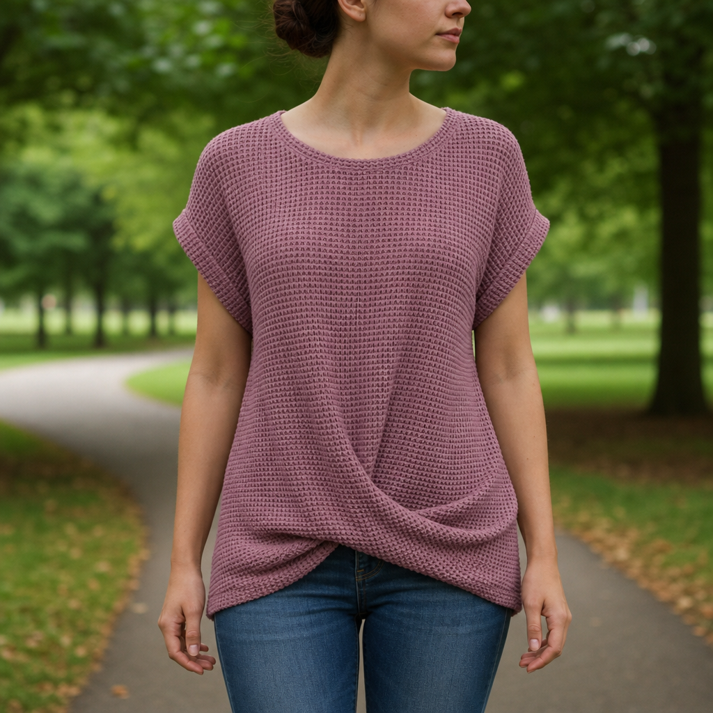 Hvar Waffle Knit Twist Top in Rosewood Waffle