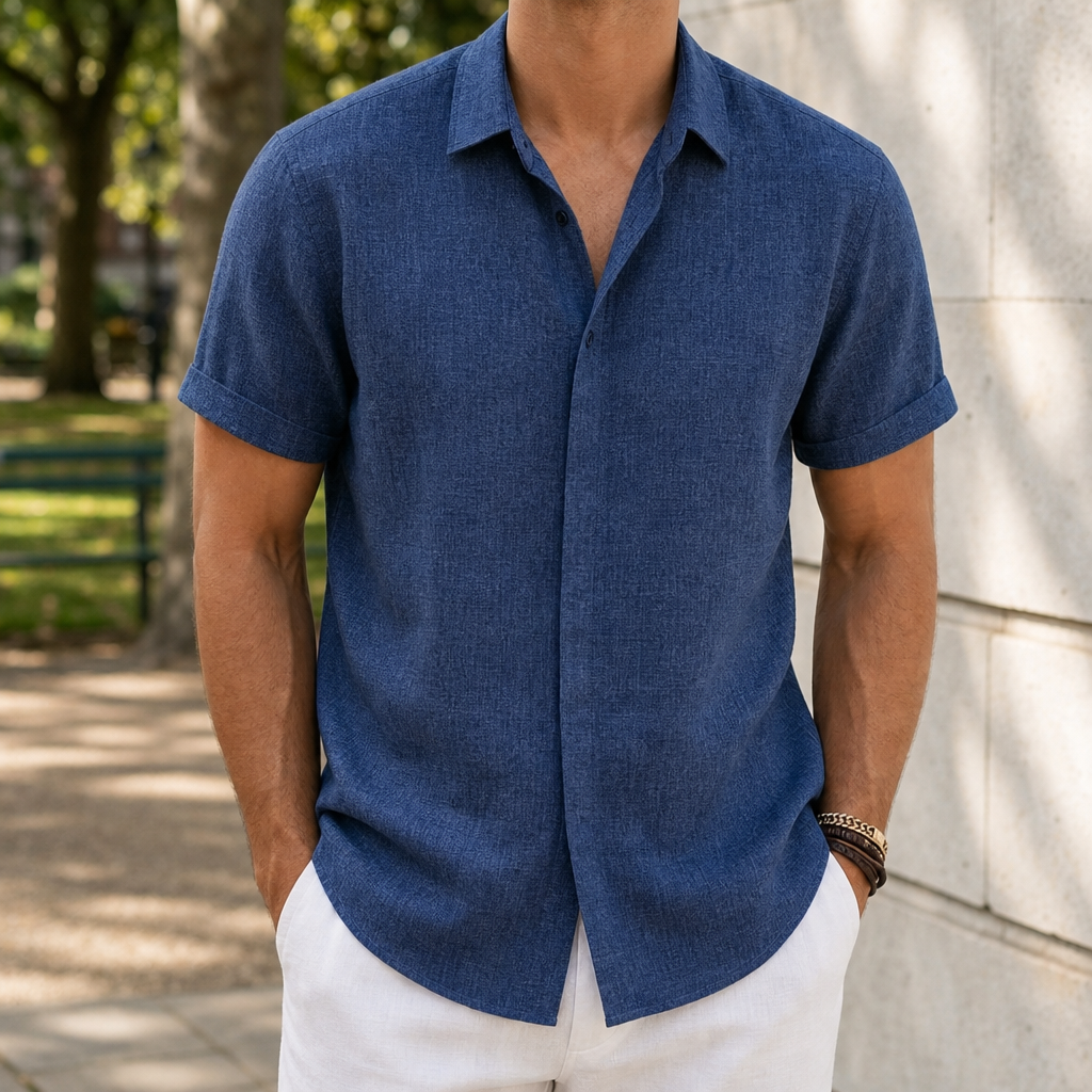 Malaga Linen Short Sleeve Shirt in Royal Blue