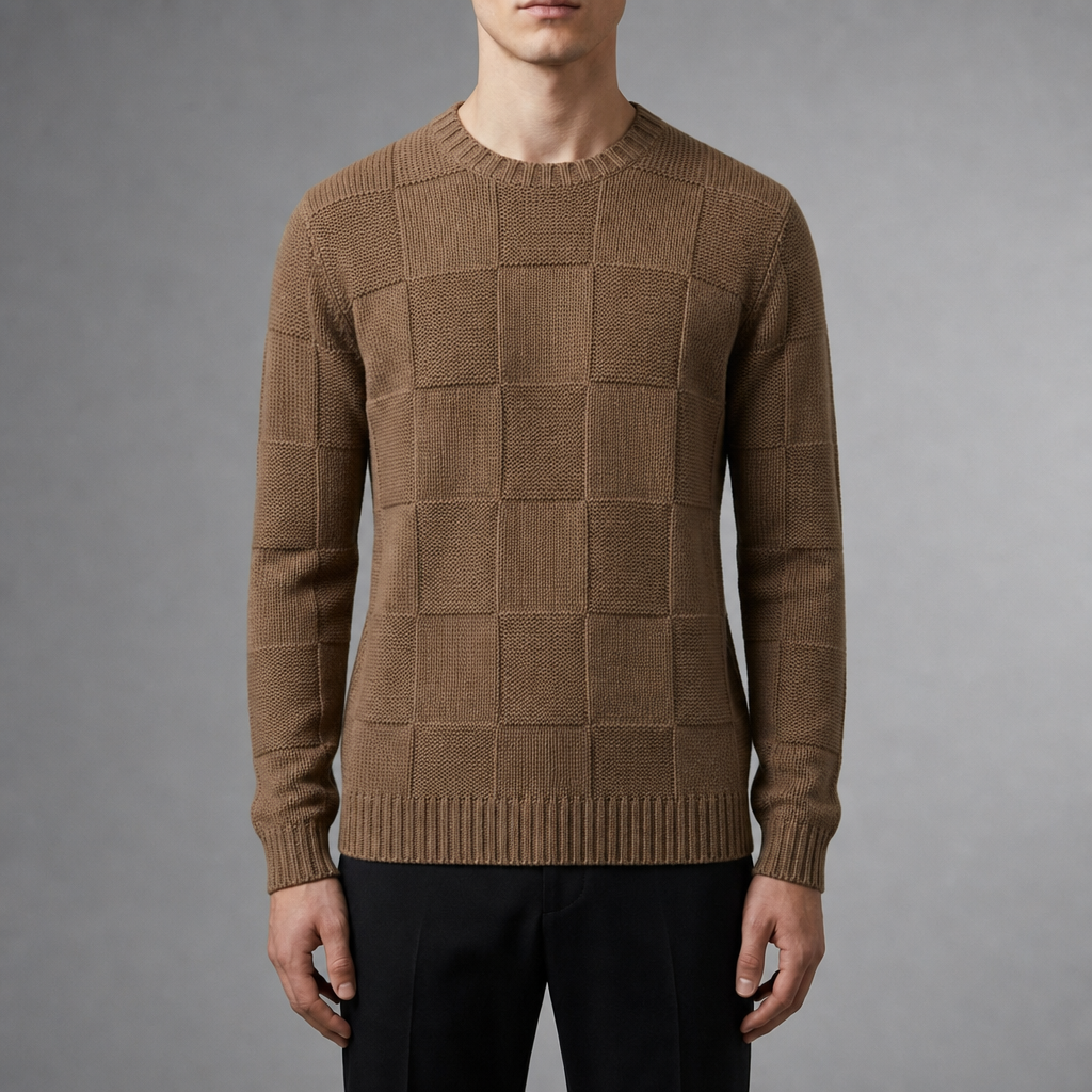 Mykonos Block-Knit Wool Sweater in Sandstone