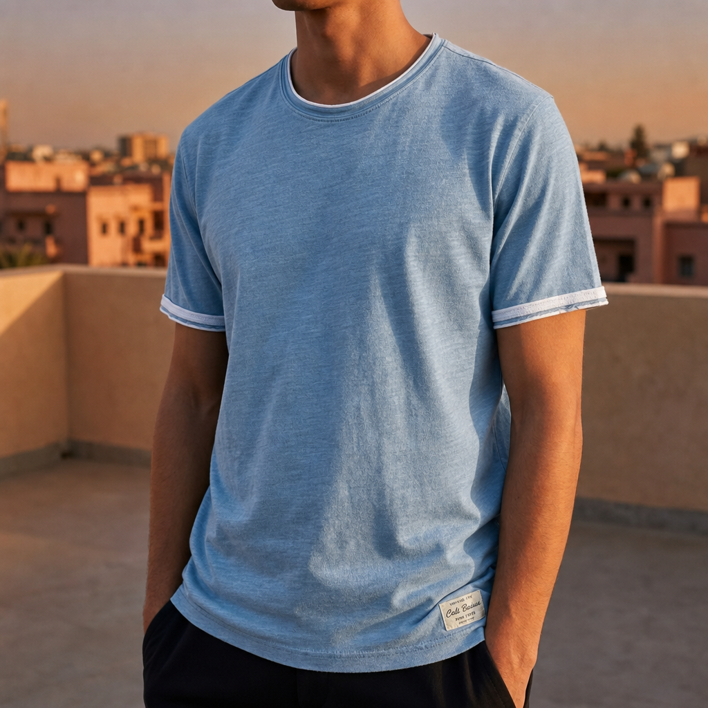 Albufeira Vintage Fit Cotton Tee in Sky Blue