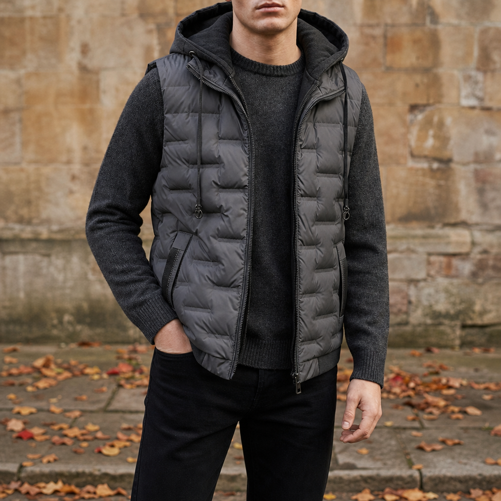 Paxos Hooded Quilted Puffer Vest in Slate Gray