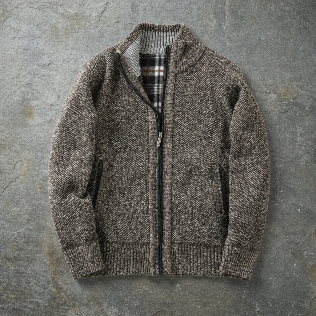 Corfu Fleece Lined Knit Jacket in Stonfield