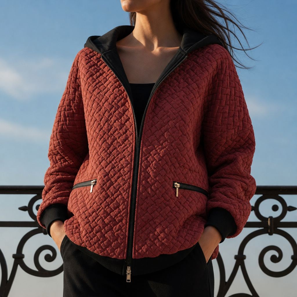 Gijon Basketweave Quilted Hoodie in Terracotta