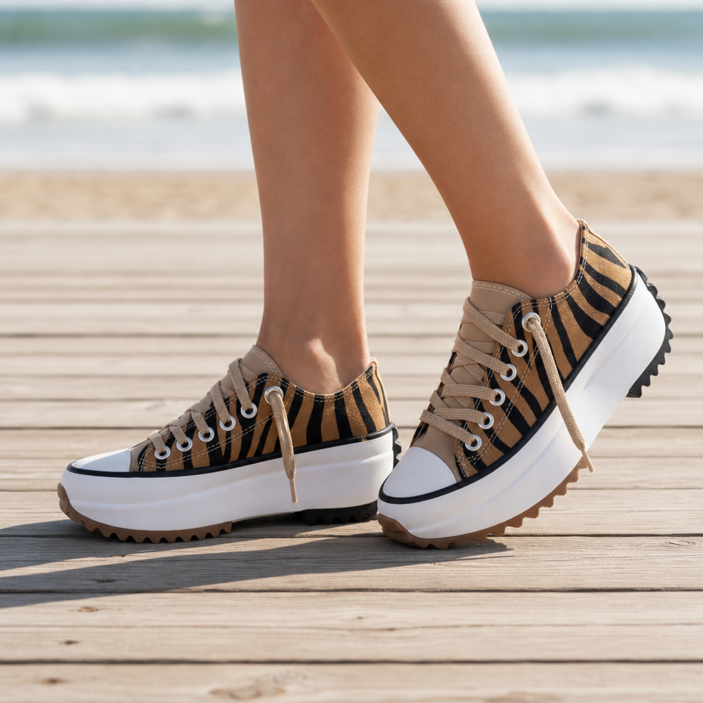 Valencia Platform Canvas Sneakers in Tiger Stripe