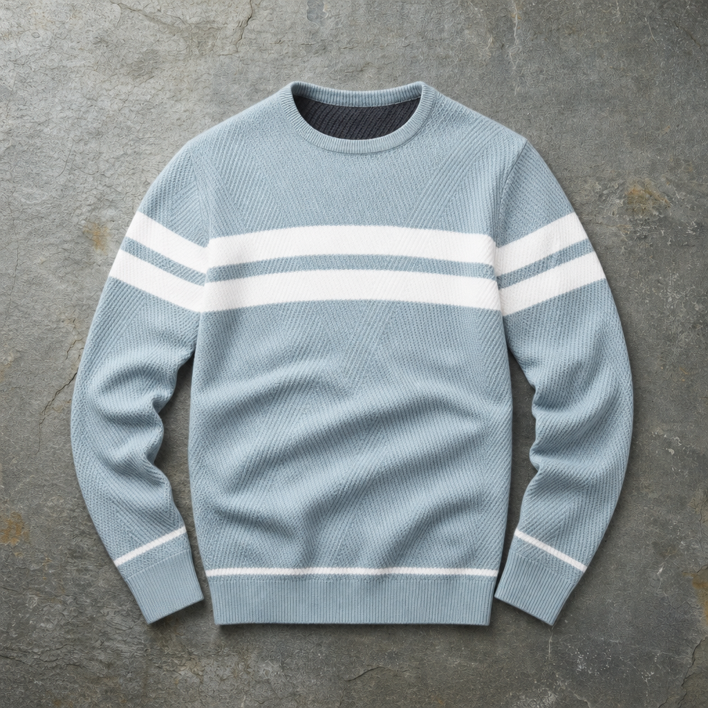 Elounda Striped Knit Crewneck in Turquoise