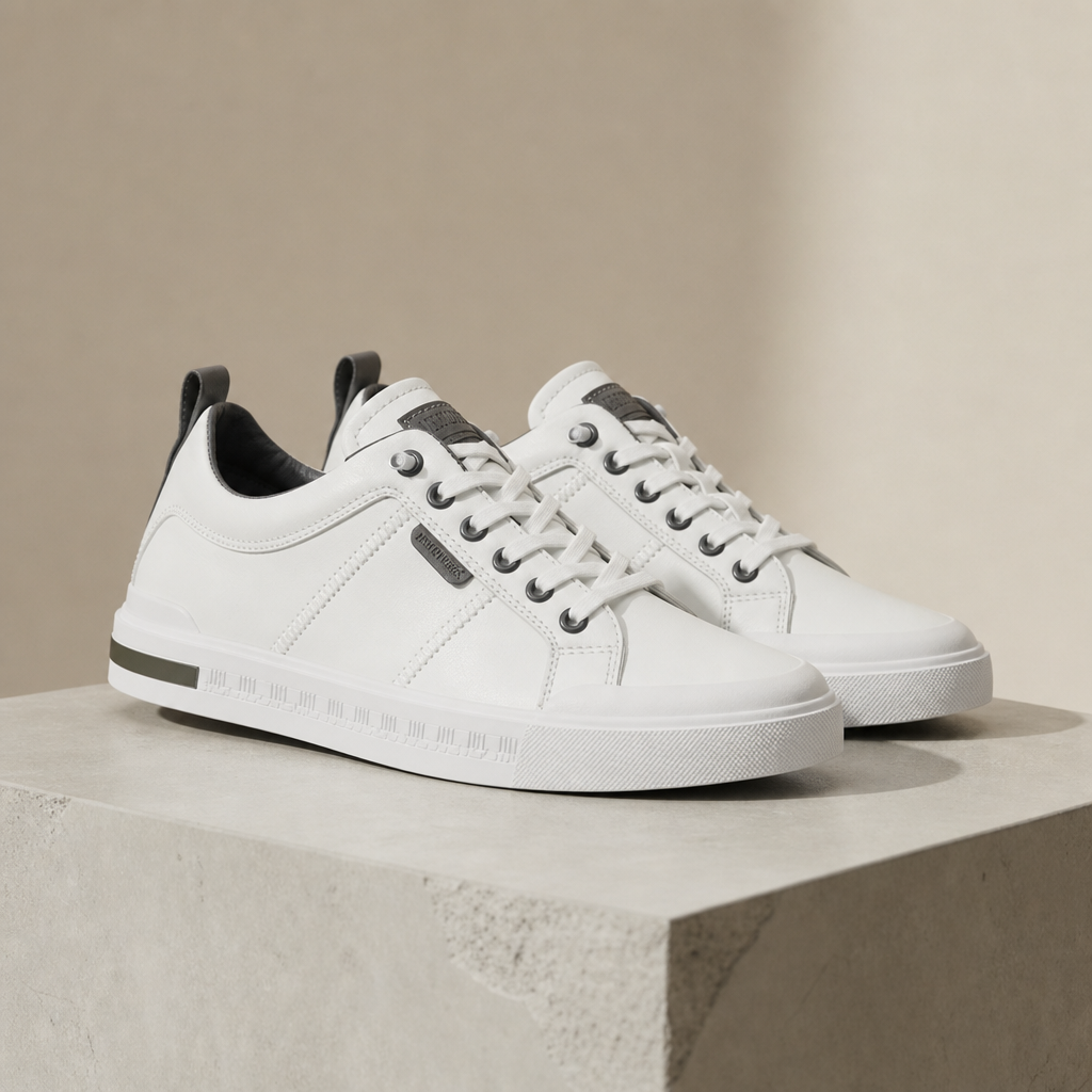 Nimes Leather Low-Top Sneakers in White/Gray