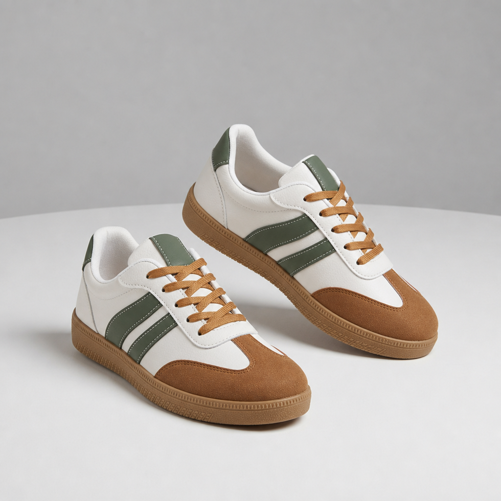 Elounda Retro Stripe Sneakers in White-Green