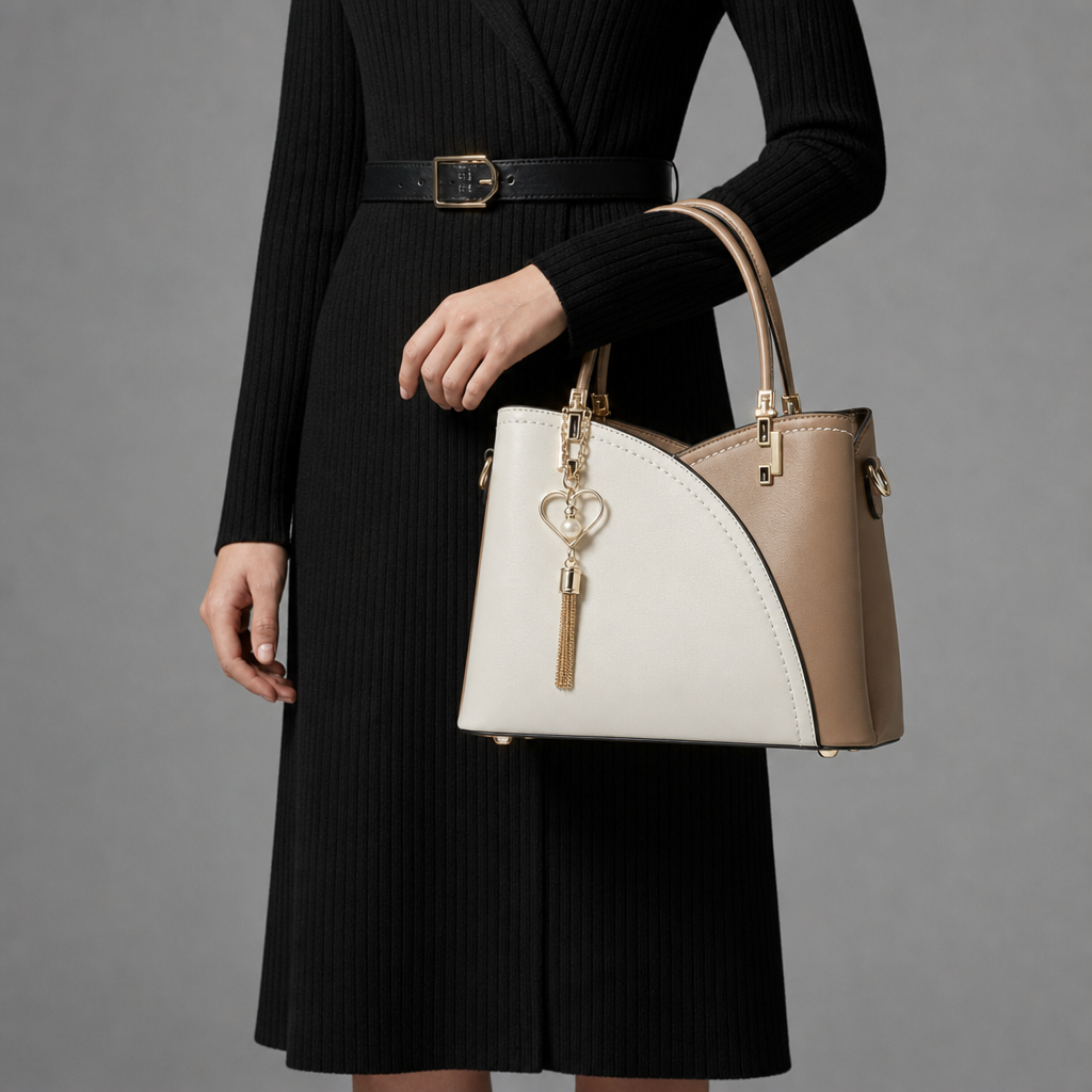 Delphi Dual-Tone Structured Handbag in White Khaki