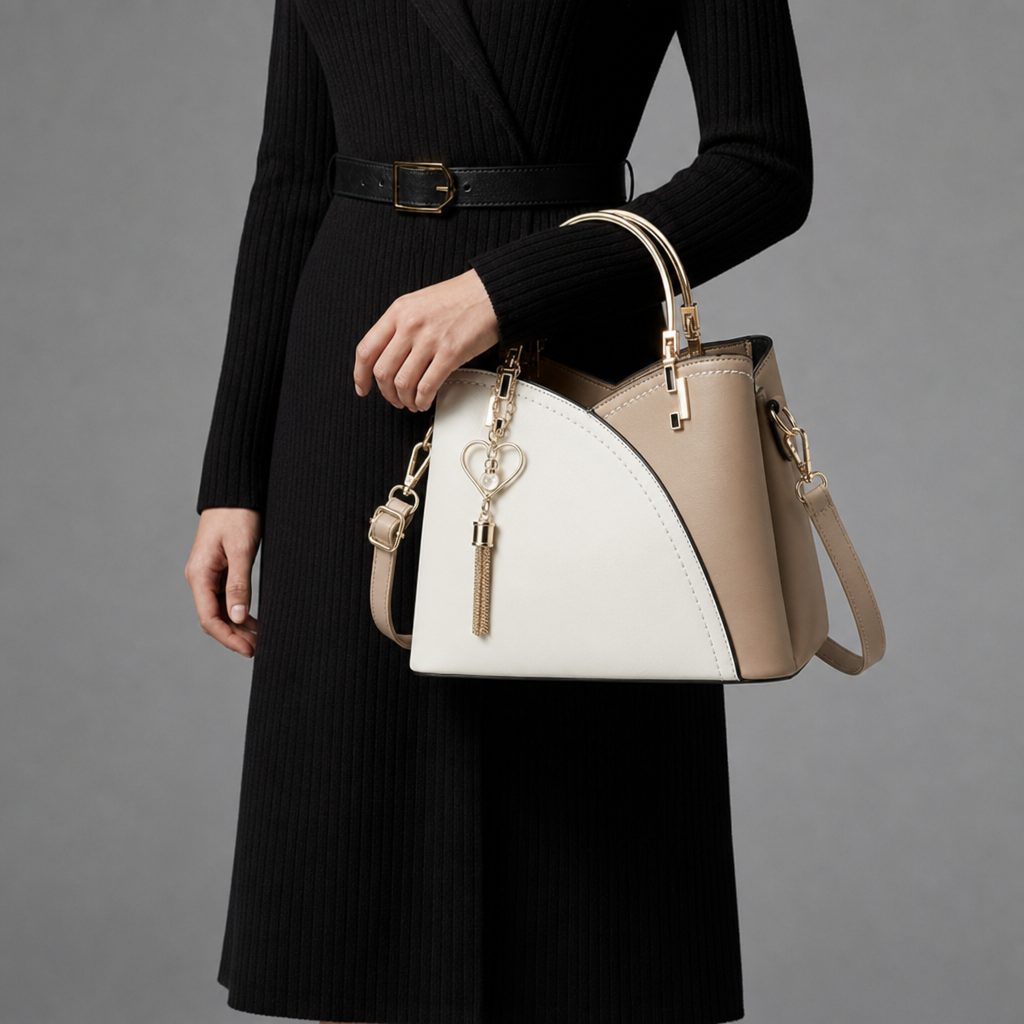 Verona Dual-Tone Structured Handbag in White Khaki