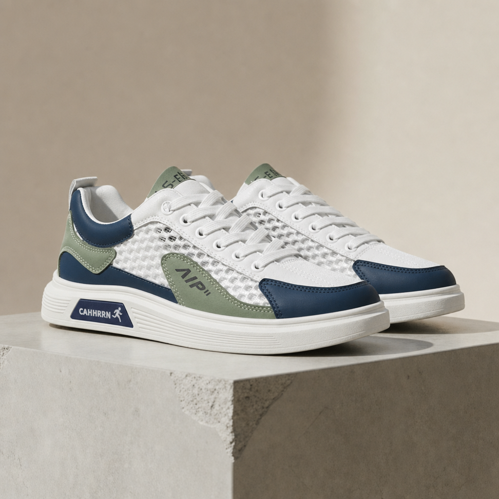 Merida Colorblock Mesh Sneakers in White Navy