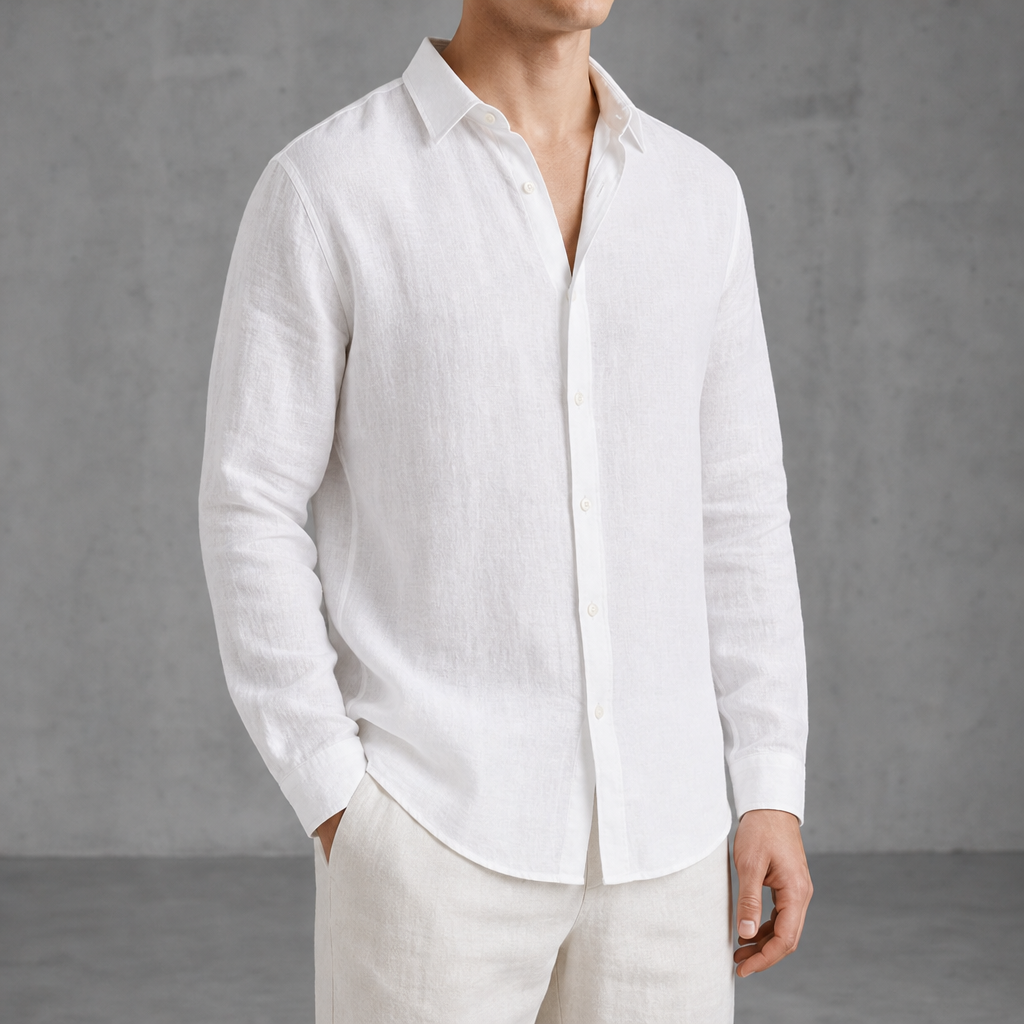 Saint Tropez Linen Relaxed Button-Up Shirt in White