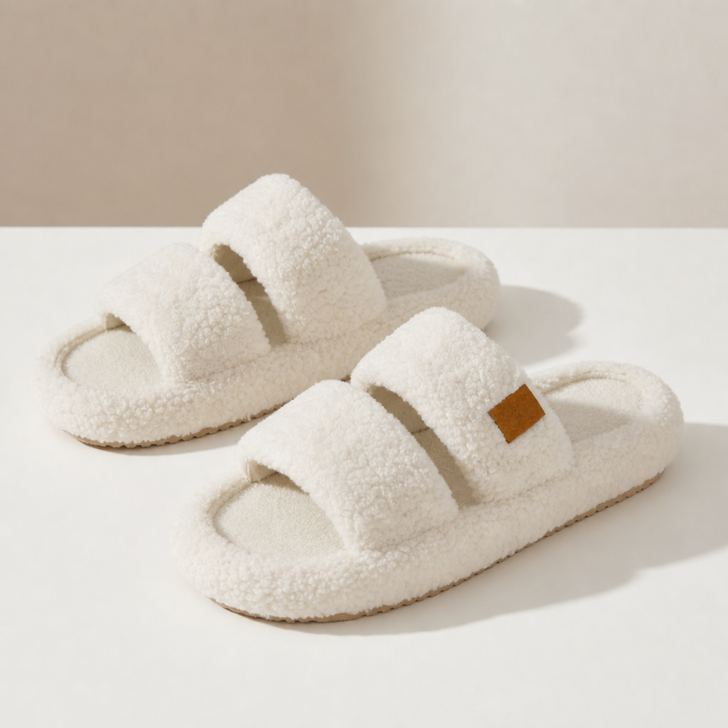 Amarante Sherpa Open-Toe Slippers in White