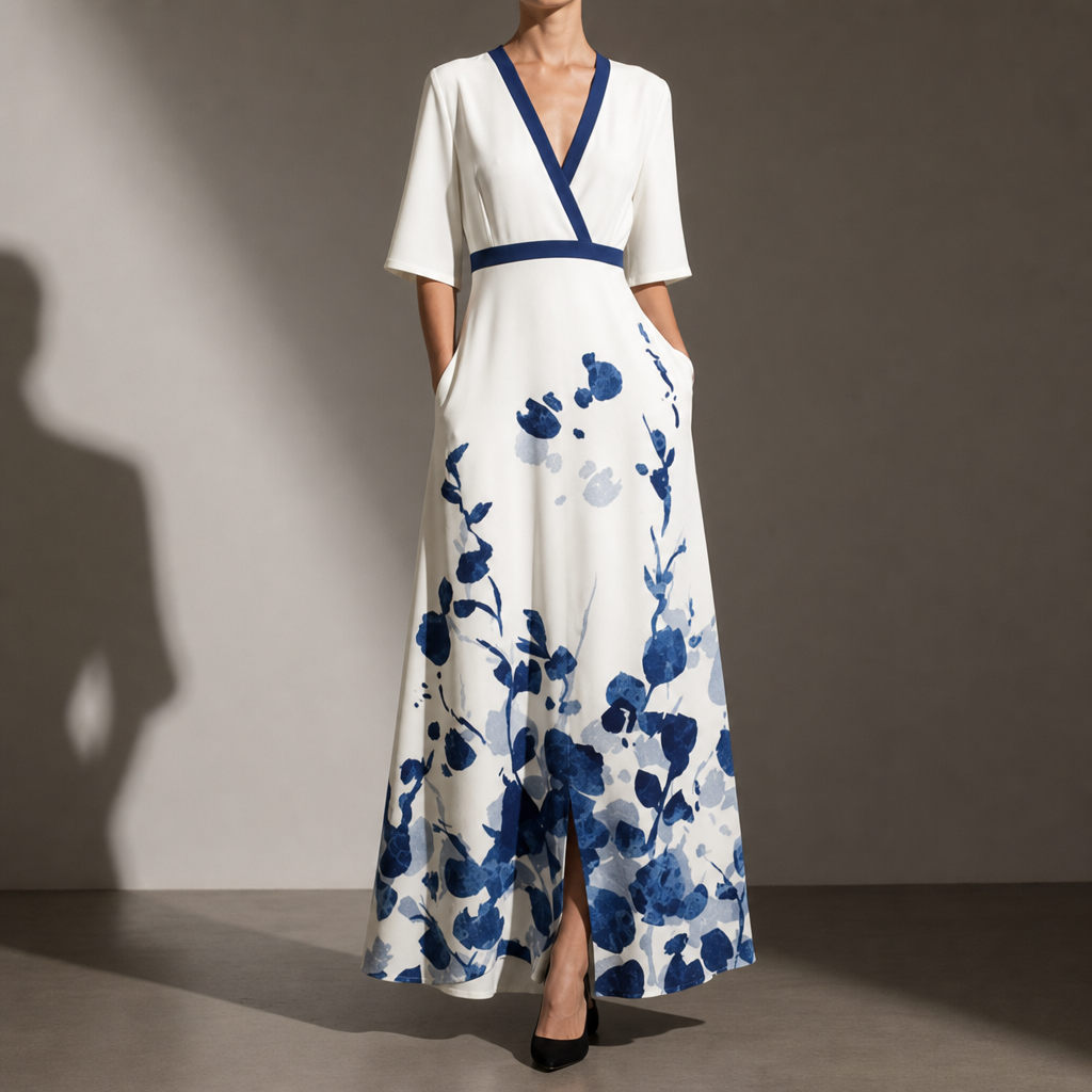 Montepulciano Floral V-Neck Maxi Dress in White