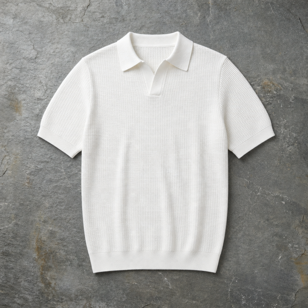 Formentera Textured Knit Polo in White