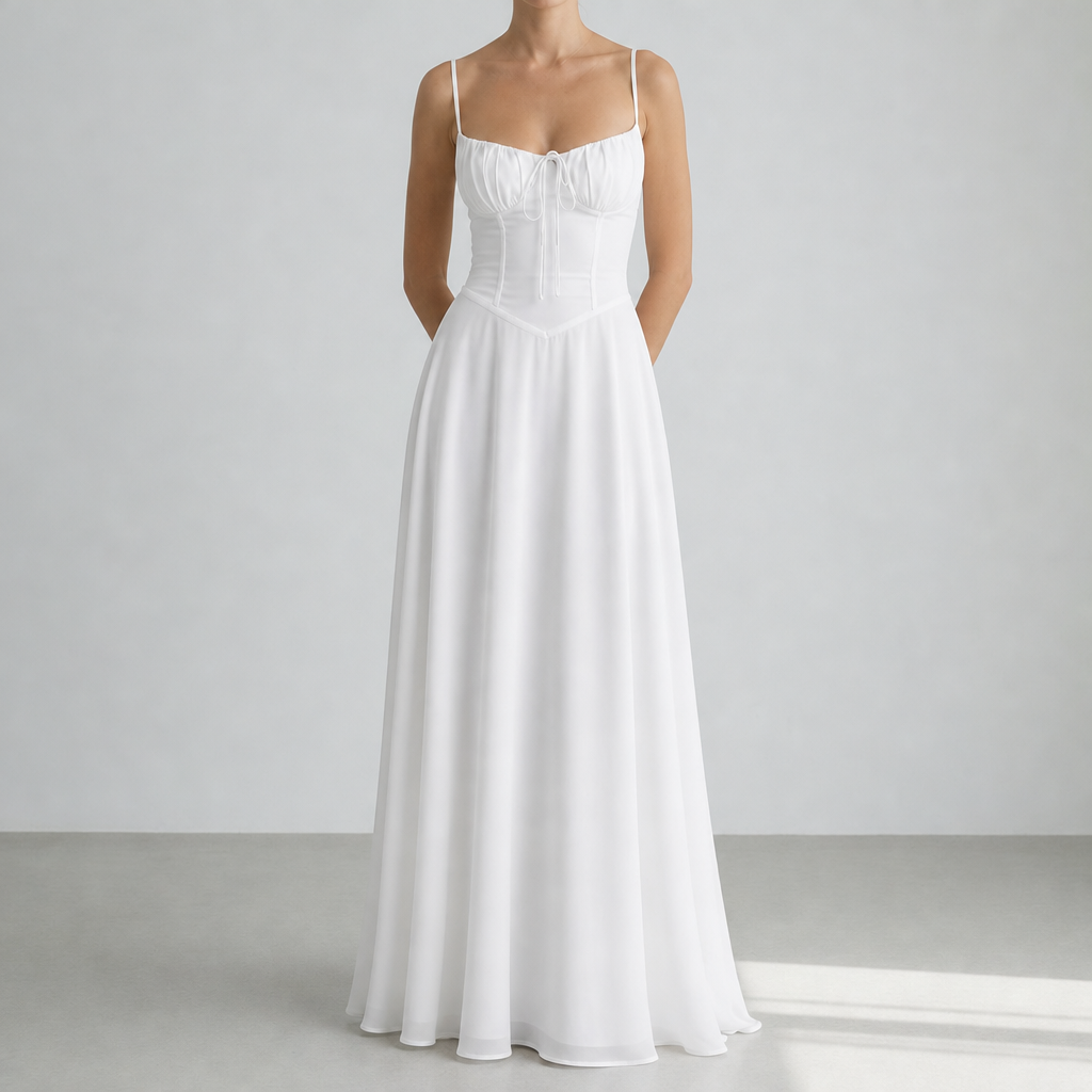 Menorca Corset Bodice Maxi Dress in White
