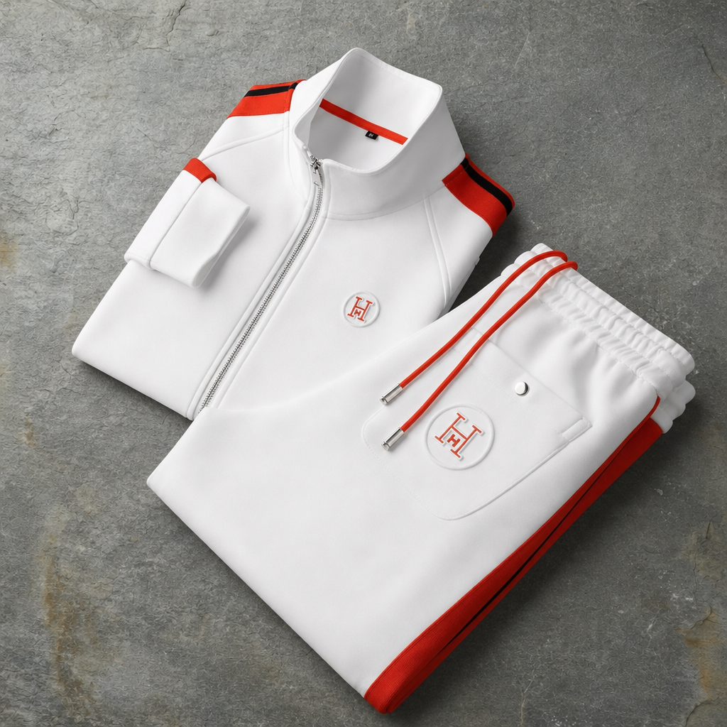 Sete Striped Zip Tracksuit Set in White