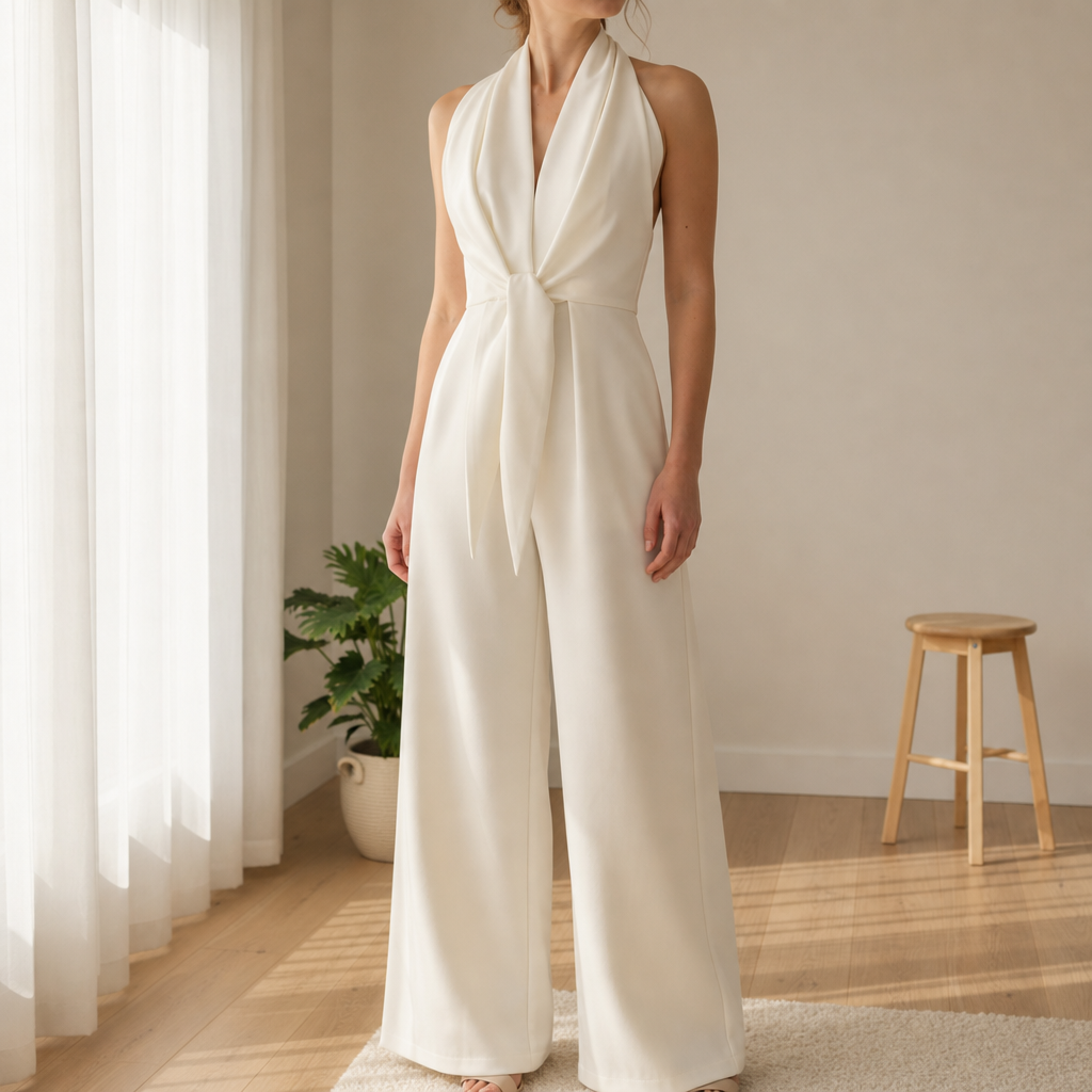Nafplio Halter Knot Jumpsuit in White