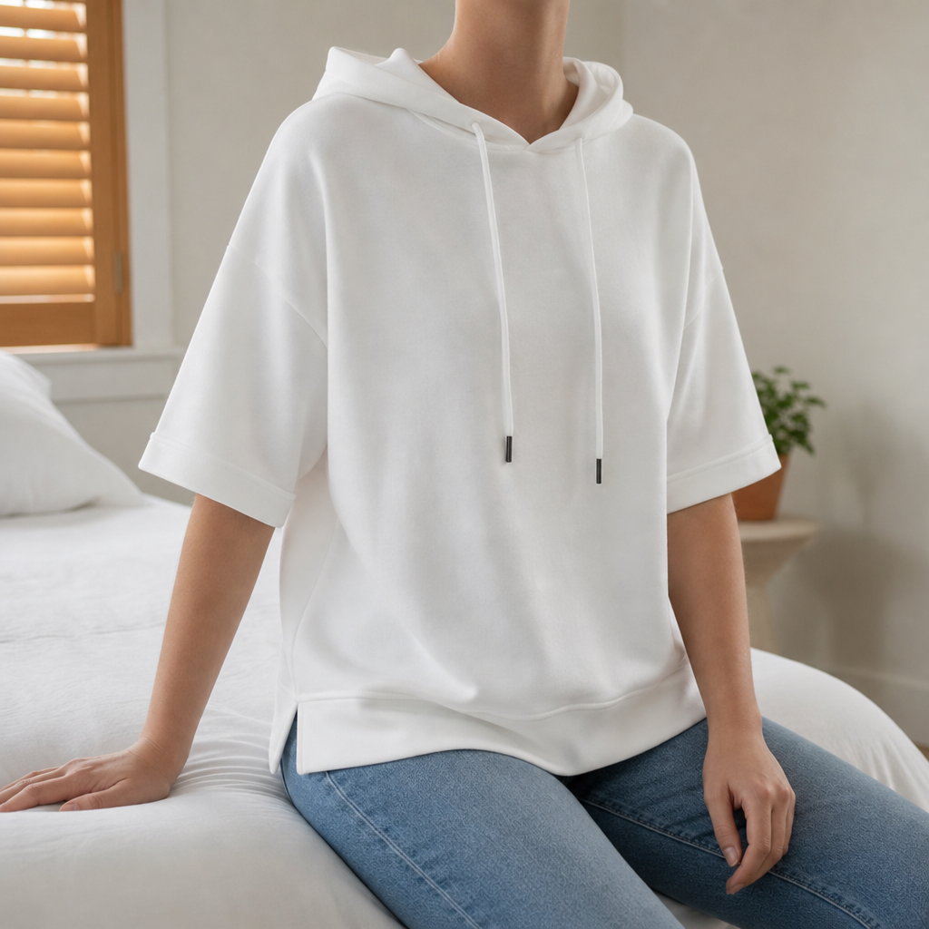 Nazare Short Sleeve Hoodie in White