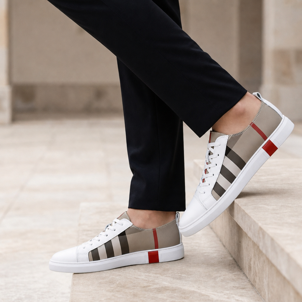 Modica Plaid Stripe Sneakers in White