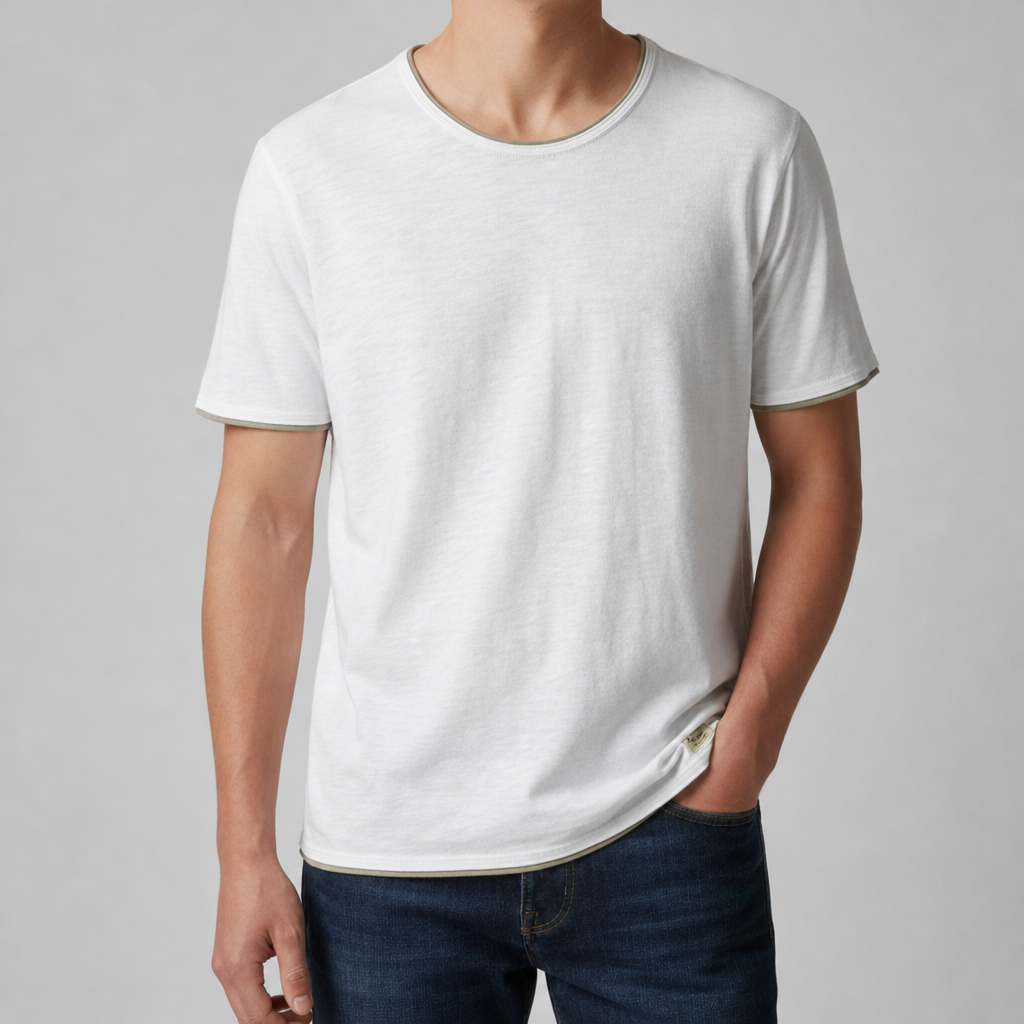 Ravello Vintage Contrast Trim Tee in White