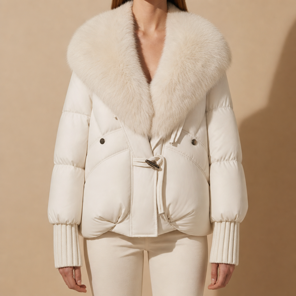 Pollensa Fur Collar Puffer Jacket in White